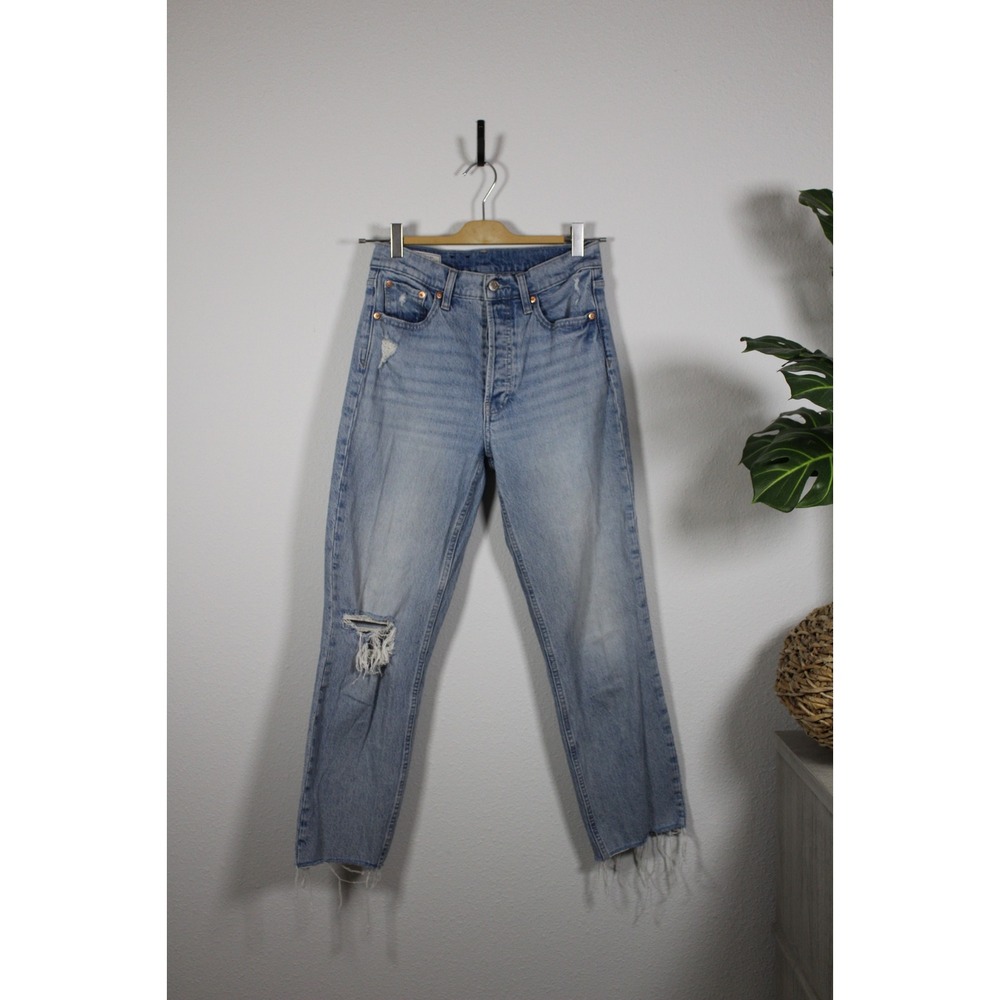 GAP Women's Size 26R Light‎ Wash Cheeky Straight High Rise Distressed Jeans